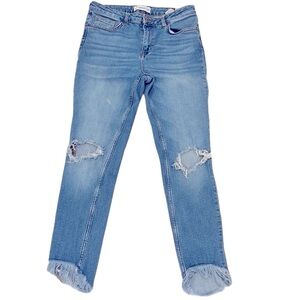 EUC Mango Distressed High-Rise Straight Jeans w/ Raw Hem